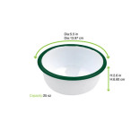 Enamel reusable deep bowl straight side white w/green rim 25oz D:5.5in H:2.6in - 12 pcs Enamel reusable deep bowl straight side white w/green rim 25oz D:5.5in H:2.6in - 12 pcs